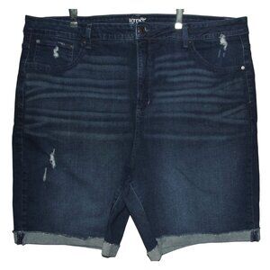 Terra &Sky Jean Shorts Womens 24W distressed denim High Rise Bermuda Tummy Panel